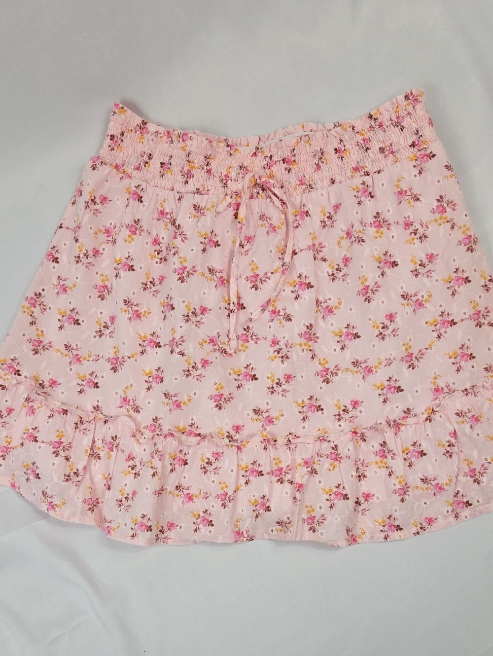 Kingston Grey Pink Floral Ruffle Mini Skirt L